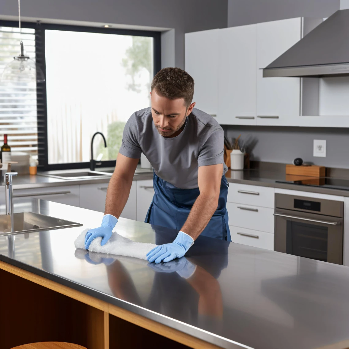 professional cleaning man cleaning kitchen bench in and near Denver