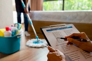 Cropped hand of person holding paper in clipboard at home